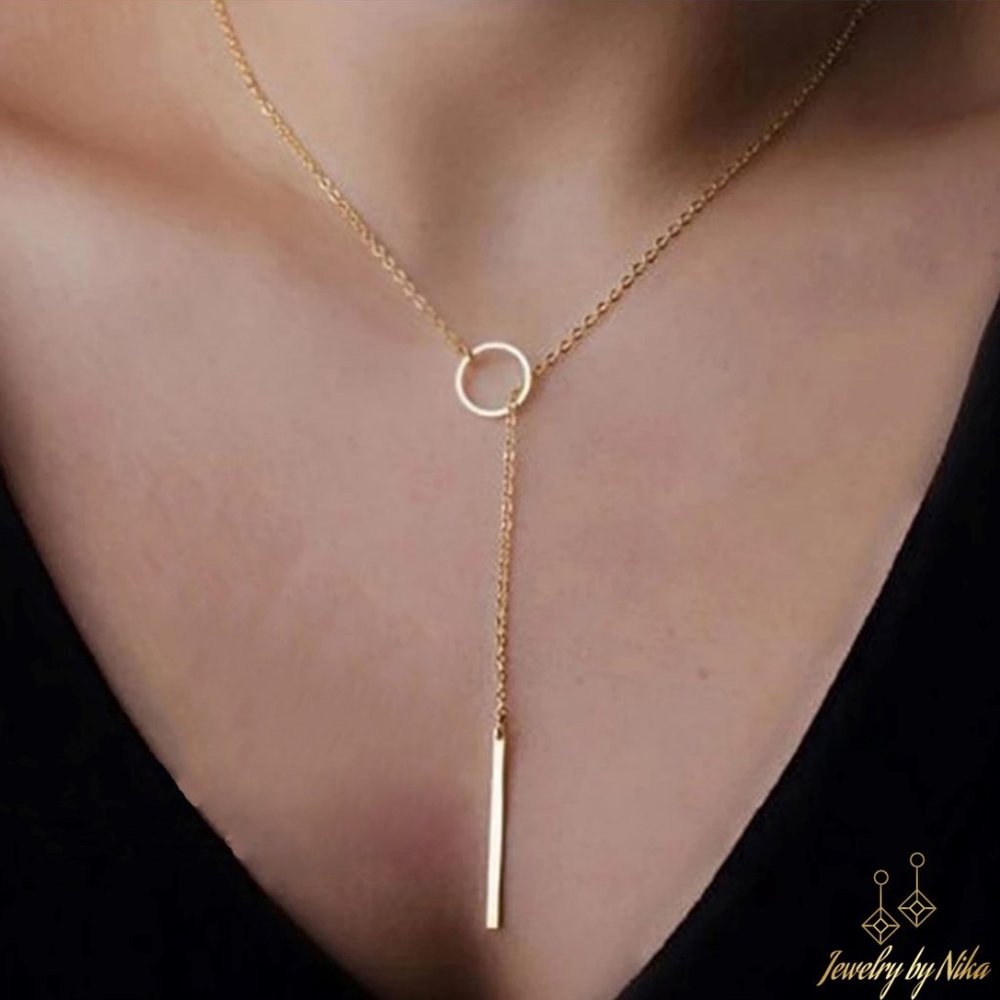 NEW 14K Yellow Gold Adjustable Lariat Boho Minimalist Tarnish Free Necklace